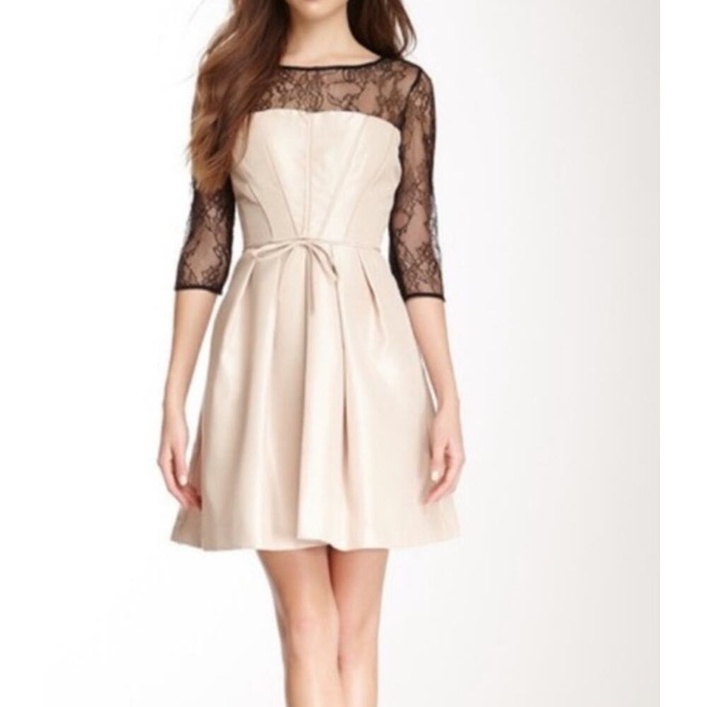 Taylor Dress Women 6 Black Champagne Lace Pleated A Line Formal Cocktail Holiday